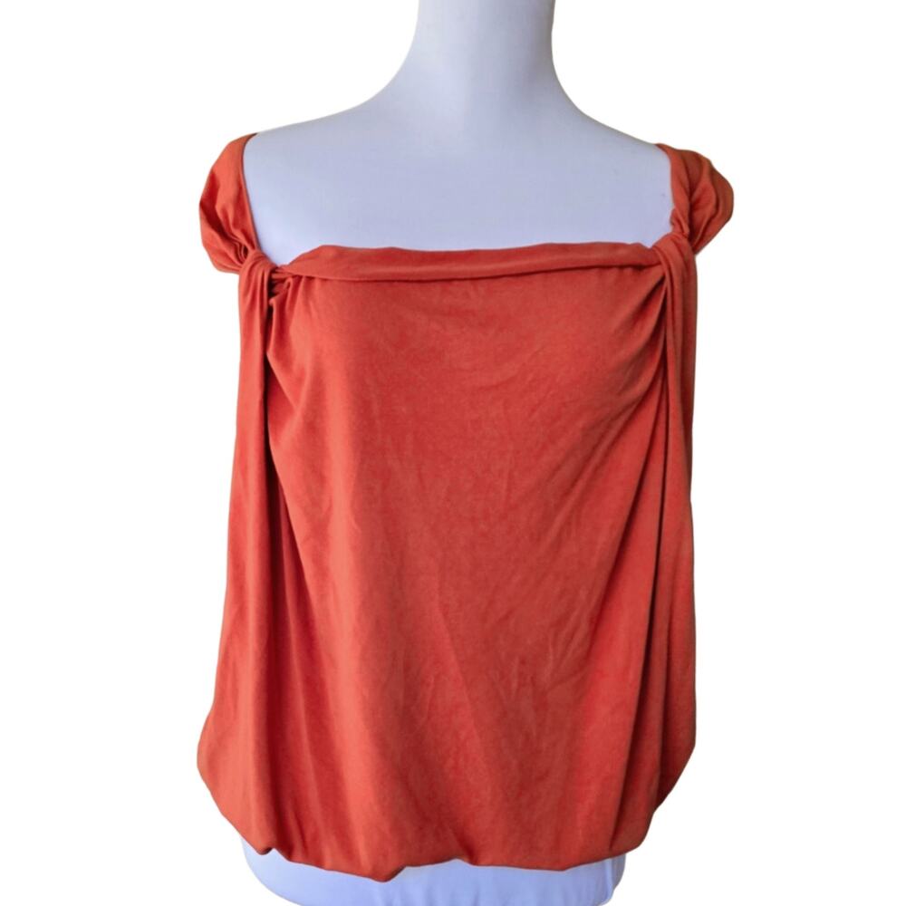 Orange Top Size L Sleeveless Square Neck Banded Blouson Bottom Max Studio